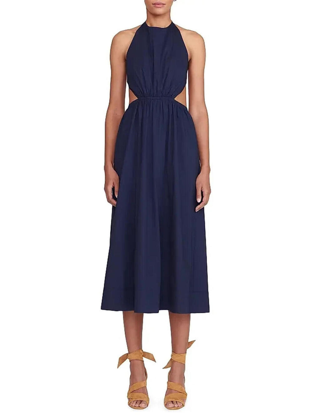 NEW, STAUD Vanessa Cut-Out Midi-Dress in Navy Sz L #LD0270